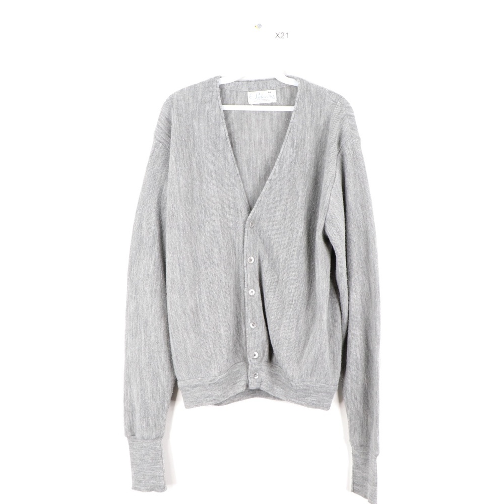 Vintage 70s Acrylic Cardigan Sweater Gray USA